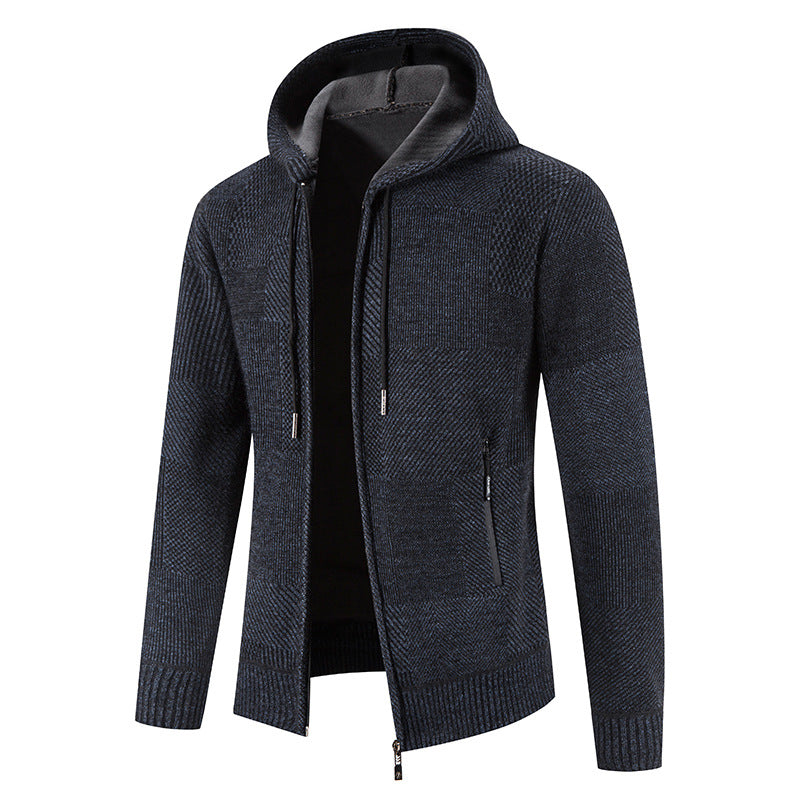 Herren Strickjacke mit Kapuze und modernen Strukturelementen EB