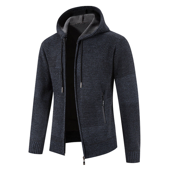 Herren Strickjacke mit Kapuze und modernen Strukturelementen EB
