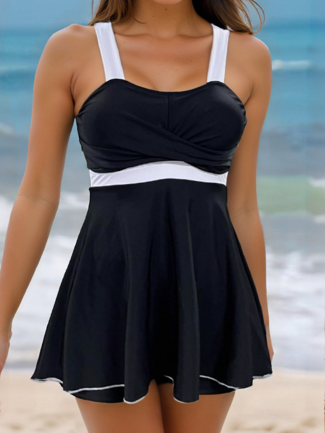 Damen Sportlicher Wickel-Badeanzug mit floralem Muster EB