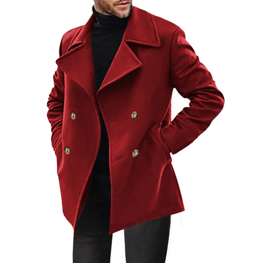 Herren klassischer Peacoat mit modischem Revers und eleganten Knopfdetails EB
