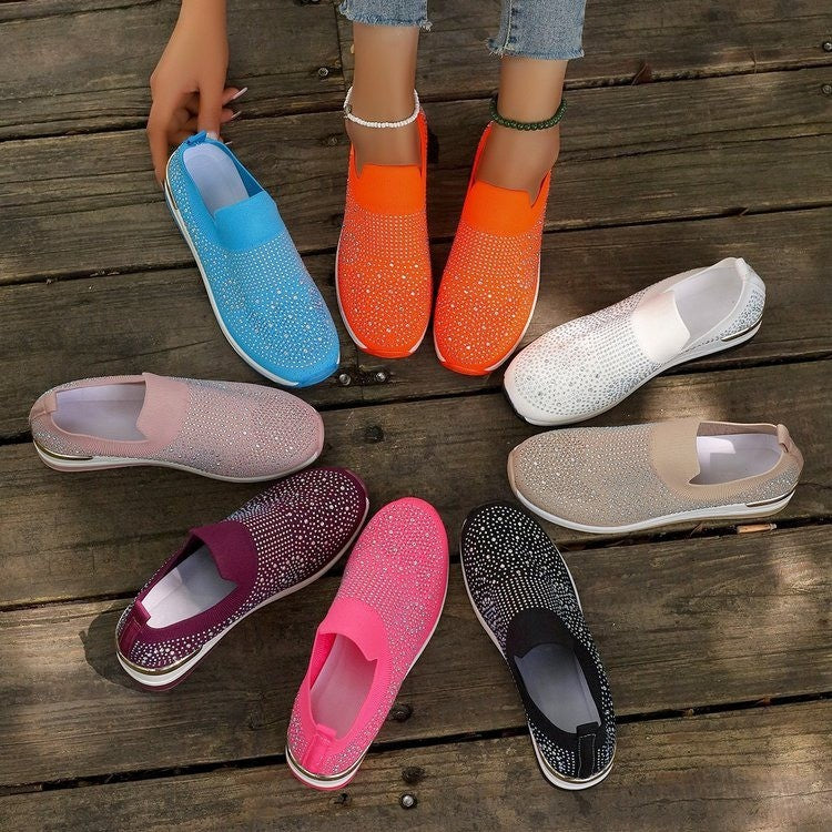 Damen  Strick Slip-On Sneaker mit funkelndem Strassbesatz, elastischem Einstieg und dämpfender Plateausohle EB