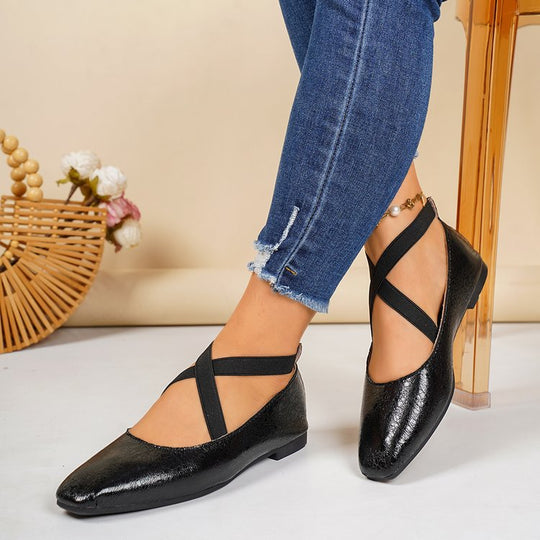 Damen Elegante und bequeme Ballerinas mit überkreuzten Riemen EB