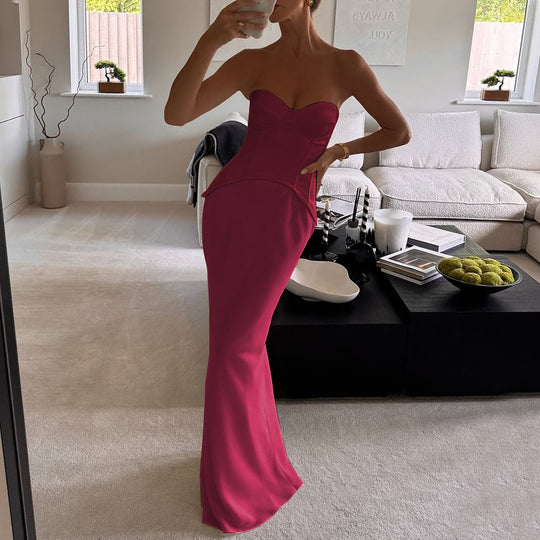 Damen Elegantes Bodenkleid mit strategisch platzierten Schnürdetails EB