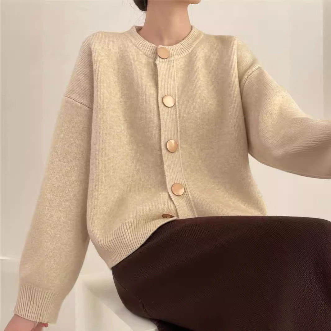 Damen Gemütlicher Strickcardigan mit Knopfdetail EB