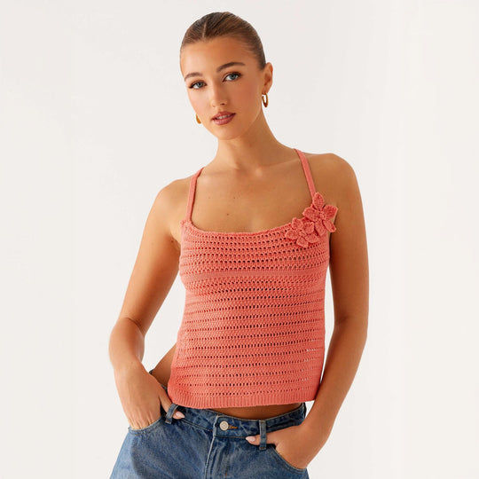 Damen gehäkeltes Top mit floralen Akzenten EB