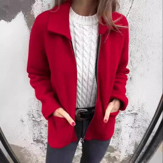 Damen kuschelige Fleecejacke mit kurzen Kragen EB