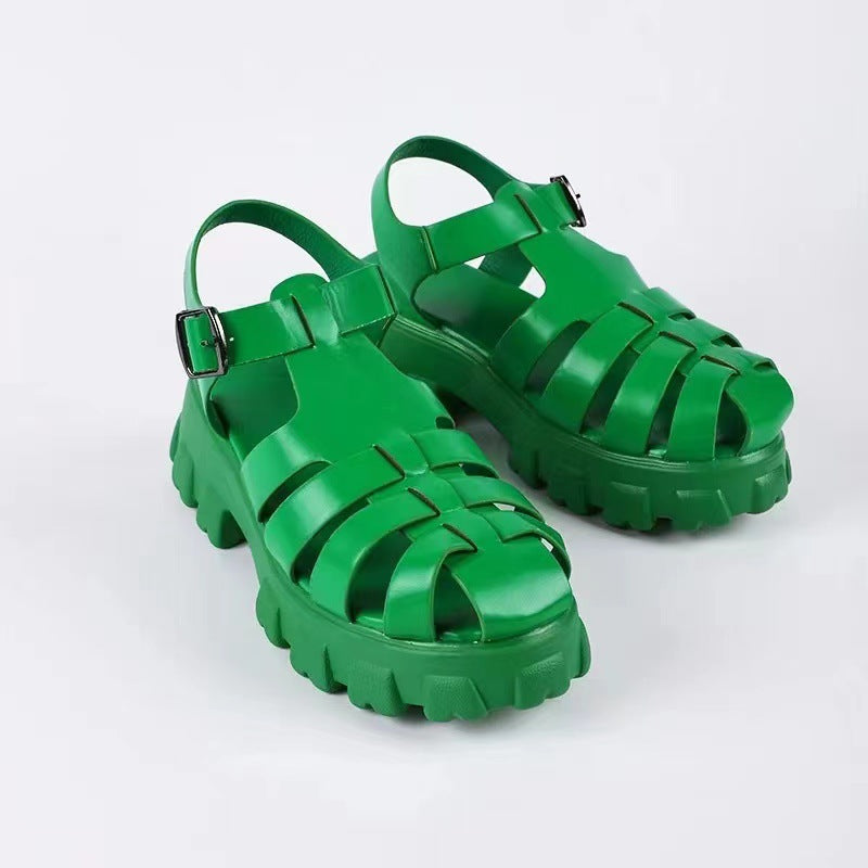 Damen  robuste Plateau-Sandalen mit mehreren Zier- und Komfortriemen, verstellbarer Metall-Schnalle und profiliertem Traktorabsatz EB