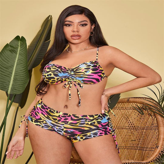 Damen Bikiniset mit raffinierter Schnürung und tierischem Print EB