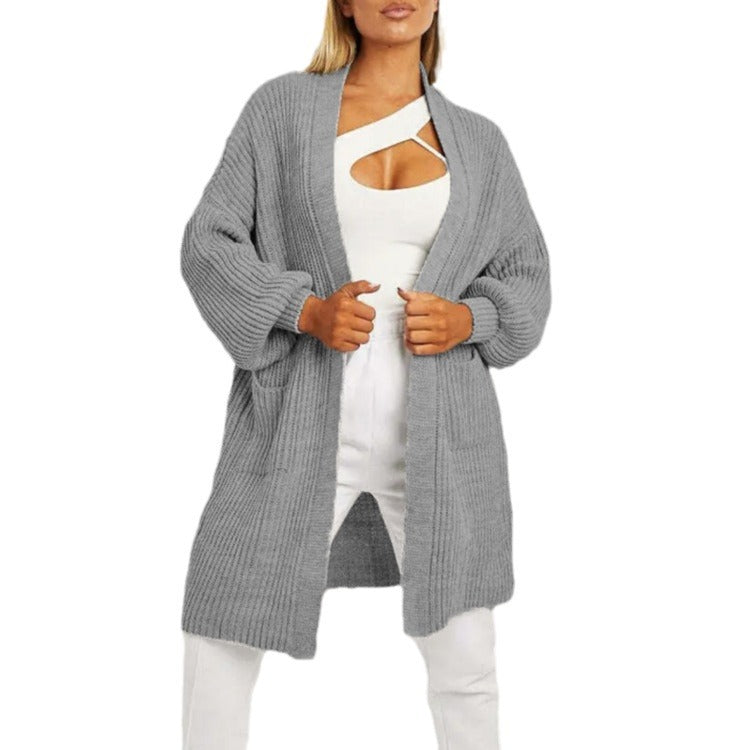 Damen Strickcardigan mit tiefem Schnitt und praktischen Taschen EB