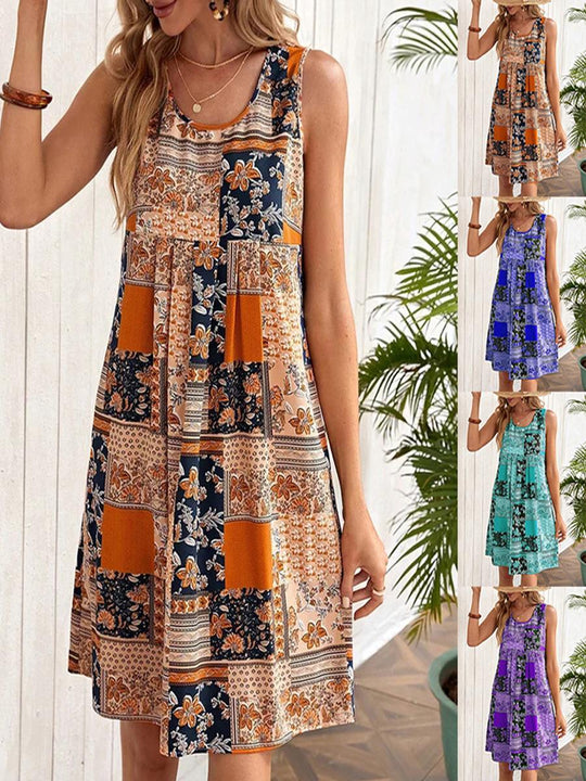 Damen Sommerkleid mit floralem Patchwork-Design EB