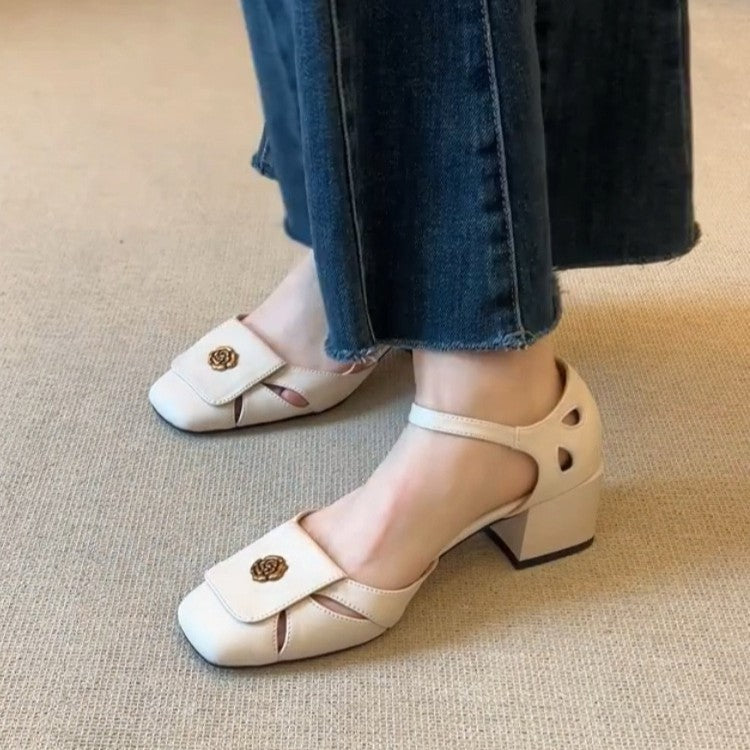 Damen Elegante Riemchen-Pumps mit quadratischer Zehenpartie und dekorativem Detail EB