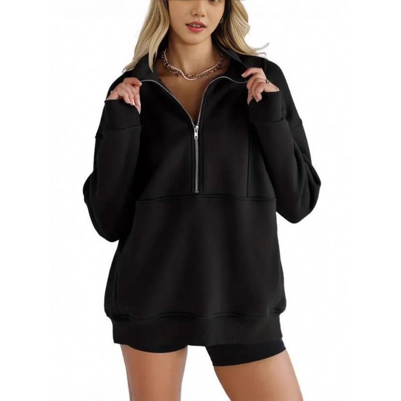 Damen Sweatshirt mit halbem Reißverschluss und oversized Schnitt EB