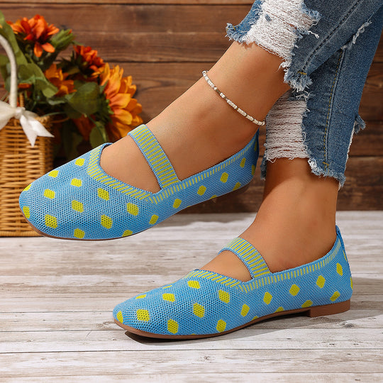 Damen Ballerinas mit elastischem Riemen und Polka-Dots EB