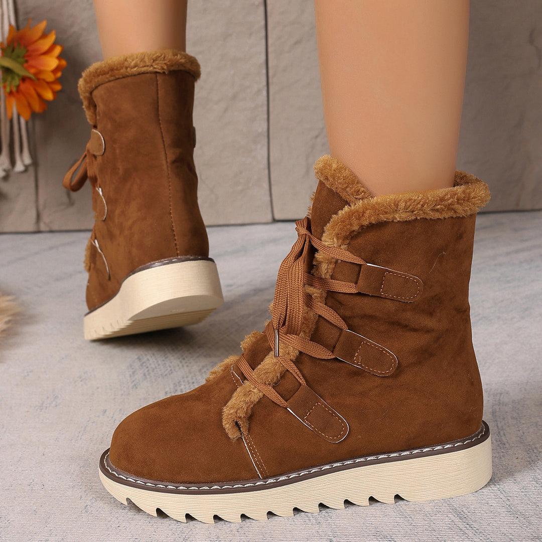 Damen  kurze gefütterte Schnürboots mit Teddyfutter, gesteppter Laufsohle und ergonomischem Komfortfußbett EB