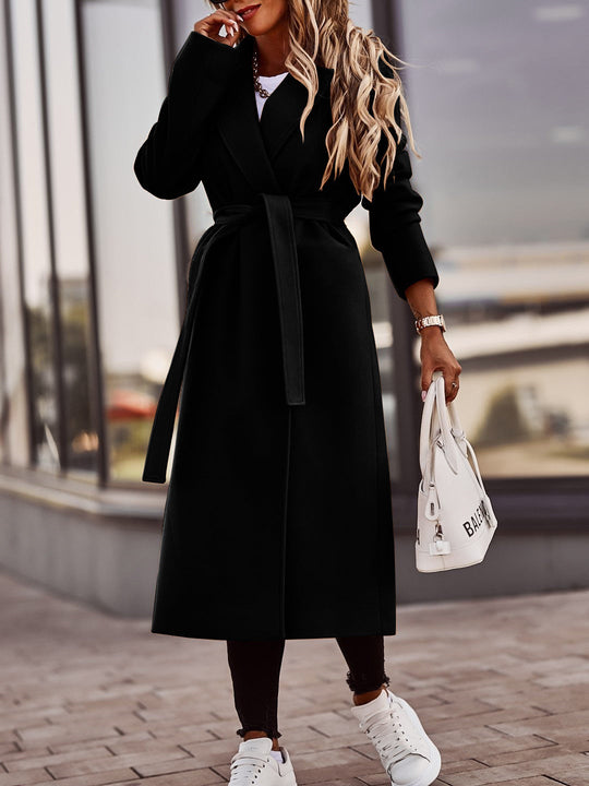 EB | Mantel - Langer Wollmix - Eleganter Schnitt mit Gürtel - Klassisches Trenchcoat-Design