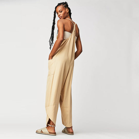 Damen Lässiger Jumpsuit mit weitem Bein und seitlichen Taschen EB