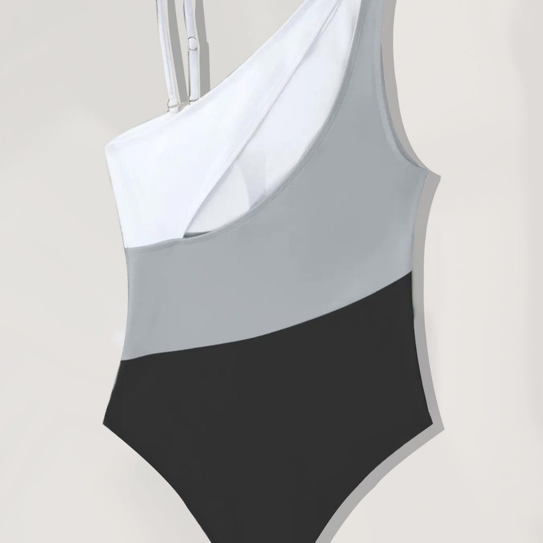 Damen Einseitiger Badeanzug mit modernem Farbblock-Design EB