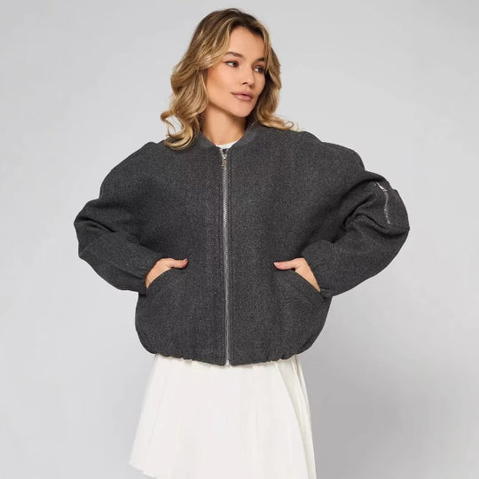 Damen modische Puffjacke mit praktischen Reißverschlusstaschen und elastischen Bündchen EB