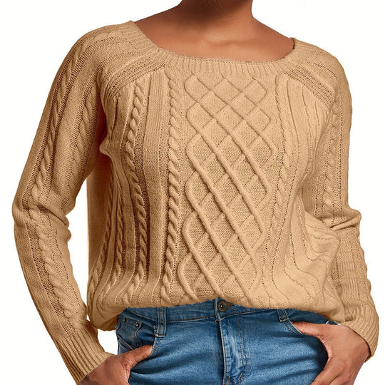 Damen Strickpullover mit modernem Zopfmuster und weitem Schnitt EB