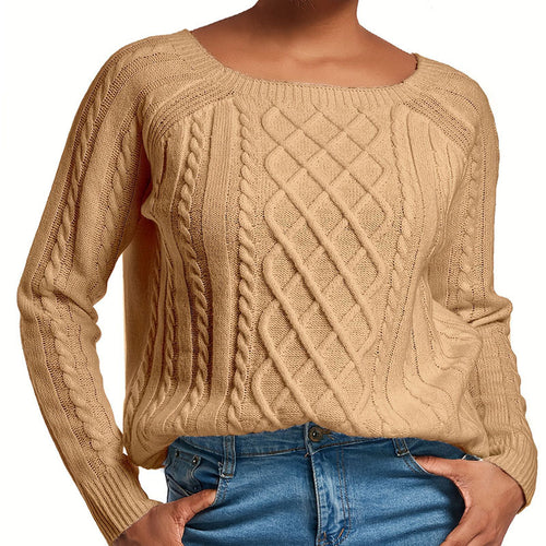 Damen Strickpullover mit modernem Zopfmuster und weitem Schnitt EB