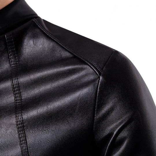 Herren elegante Kunstlederjacke mit Stehkragen EB