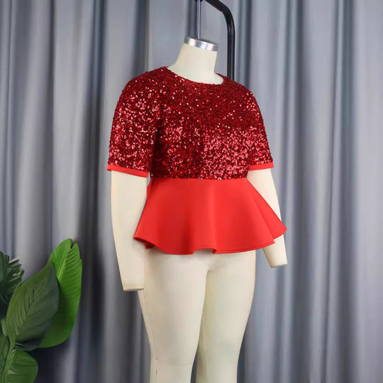 Damen Elegantes Glitzeroberteil mit peplum Saum EB