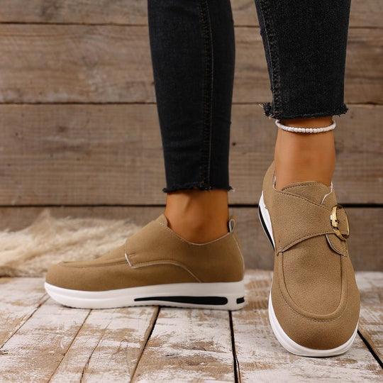 Damen Modische Slip-On Sneakers mit verstellbarem Schnallenverschluss EB