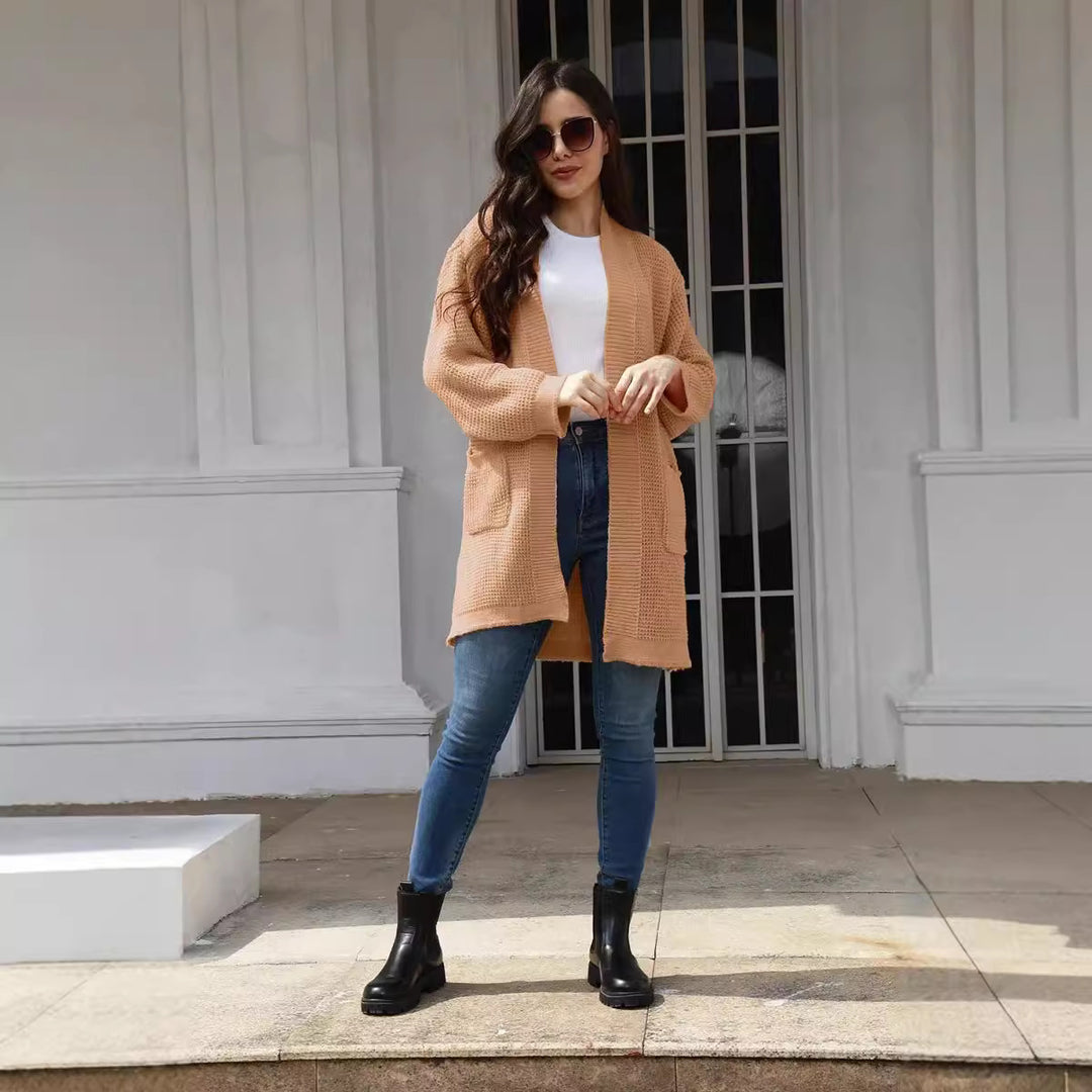 Damen Offene Strickjacke im lässigen Design mit praktischen Taschen EB