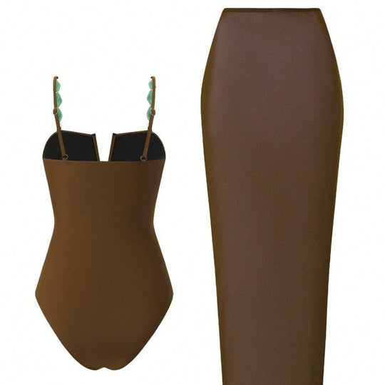 Damen Raffinierter Einteiler Badeanzug mit elegantem Rock EB
