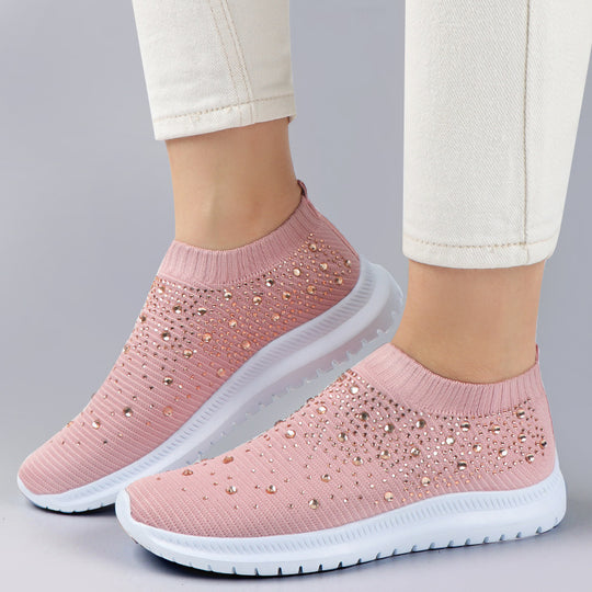 Damen nan sockenähnliche Strick-Sneaker mit Kristallapplikationen und flexibler Leichtsohle EB