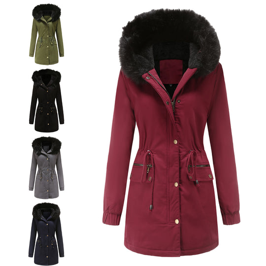 Damen isolierte Parka-Jacke mit abnehmbarem Kunstfellkragen und verstellbarem Taillenzug EB