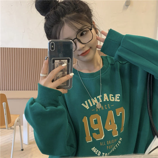 Damen lässiger Oversized Sweatshirt mit Vintage-Druck EB