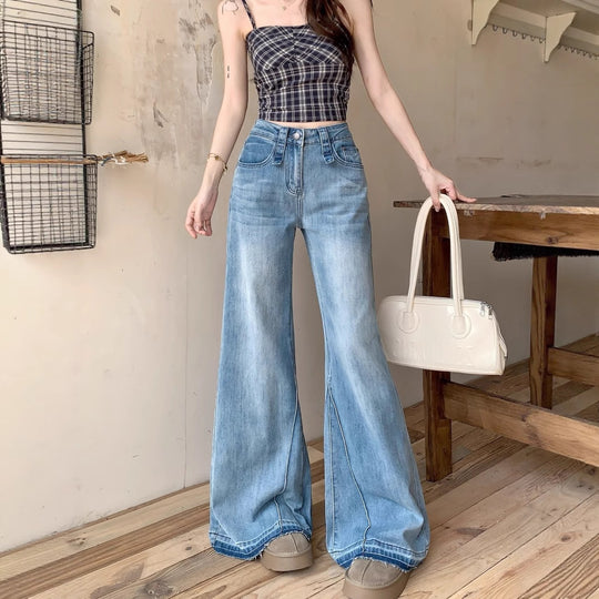 Damen Weite High-Waist Jeans mit lässigem Schnitt und modischen Details EB