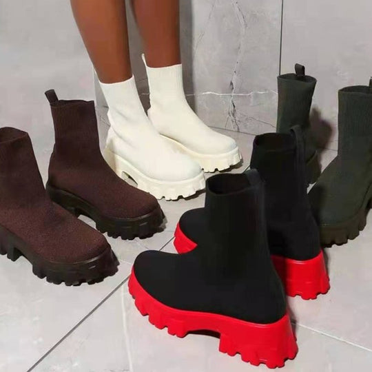 Damen trendige Stiefel mit hohem Schaft und robustem Plateau EB