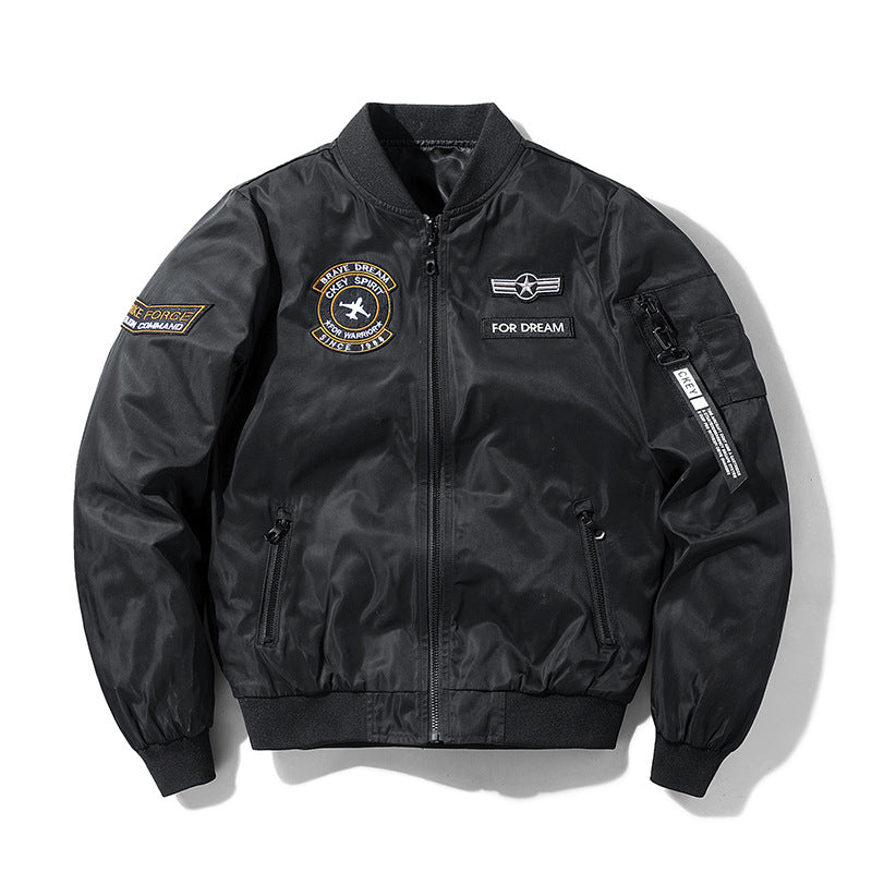 Men's  military-inspired bomber jacket with embroidered mission patches EB