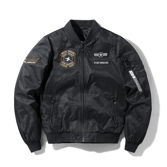 Men's  military-inspired bomber jacket with embroidered mission patches EB