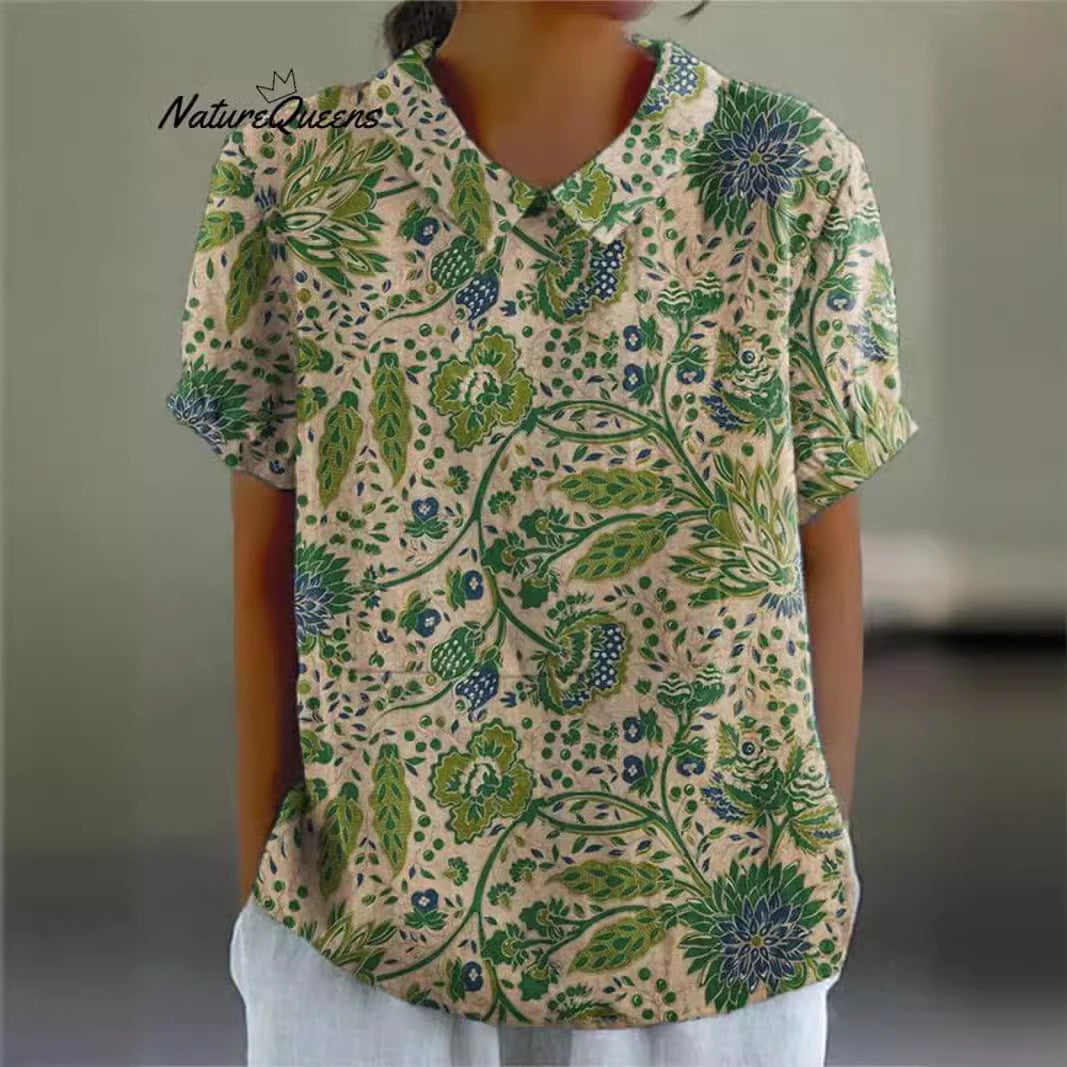 Damen Kurzarmbluse mit kunstvollem Blumenprint Heidi-Mode