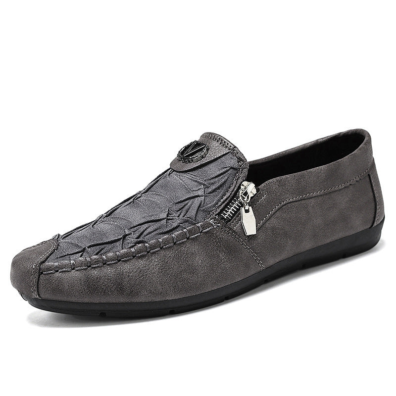 Herren elegante Lederoptik Slipper mit Zierreißverschluss, handgenähter Mokassinnaht und flexibler Komfortsohle EB