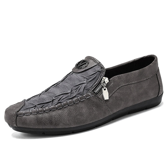 Herren elegante Lederoptik Slipper mit Zierreißverschluss, handgenähter Mokassinnaht und flexibler Komfortsohle EB