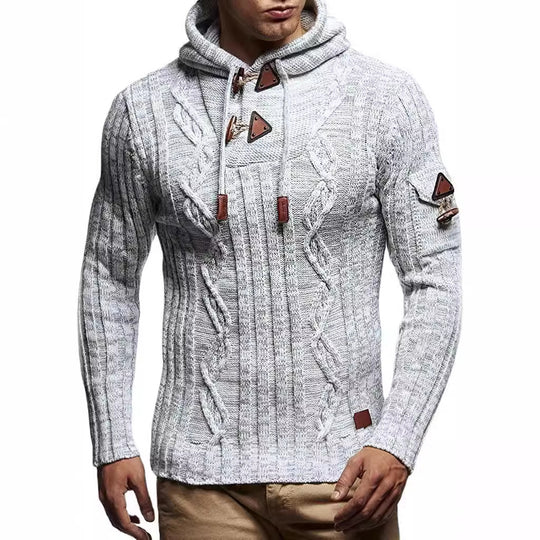 Herren Strickpullover mit Kapuze und hochwertiger Struktur EB