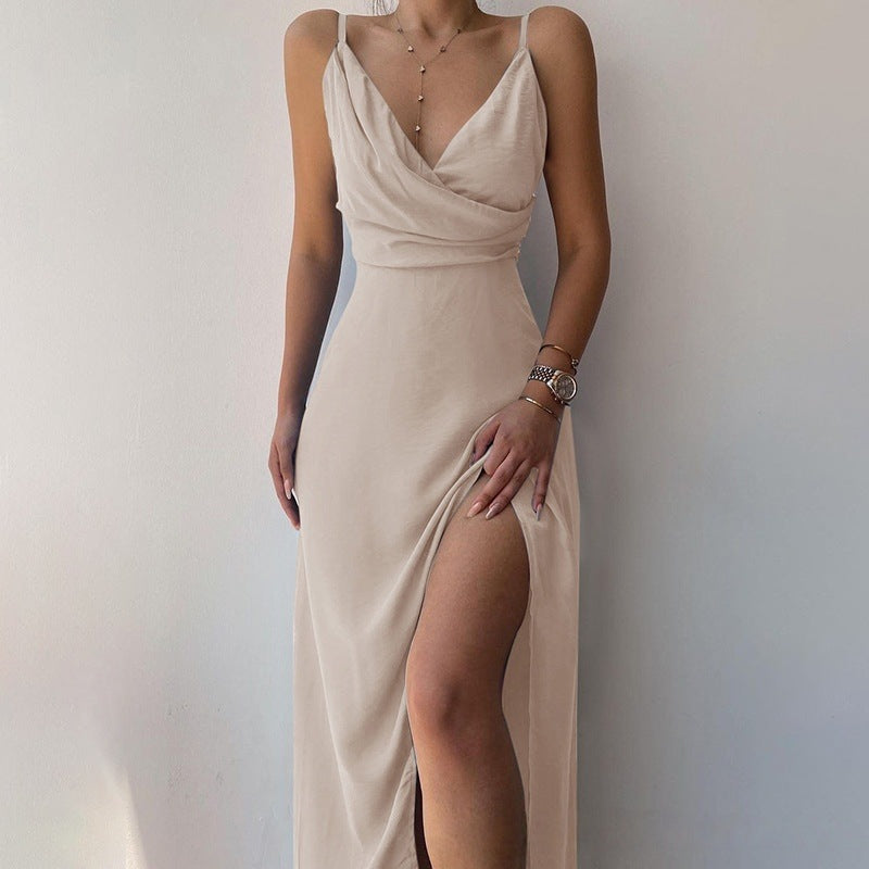 Damen Maxikleid mit Wickeloberteil und seitlichem Schlitz EB