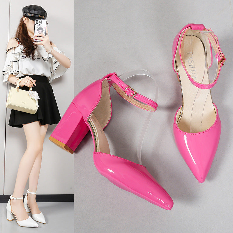 Damen elegante High-Heels mit transparentem Riemen und Blockabsatz EB