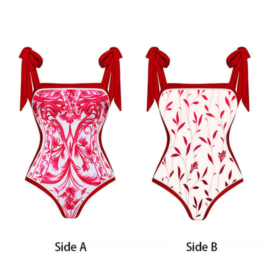 Damen Badeanzug-Set mit elegantem Floral-Design und passender Strandhose EB