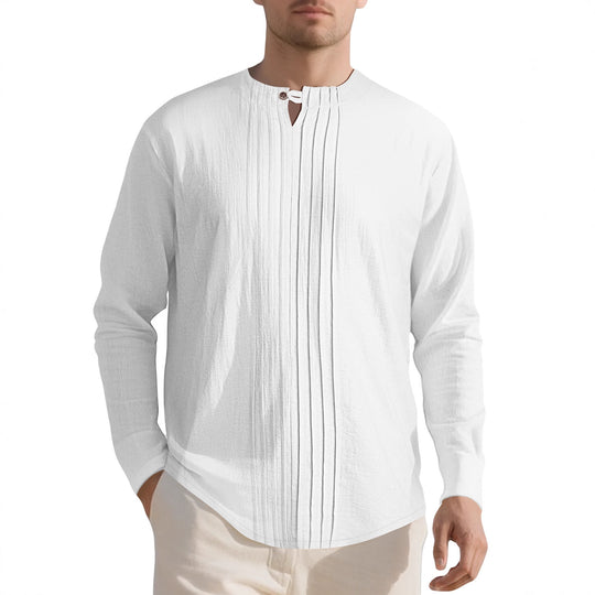 Herren Langarmshirt mit modischem Henley-Ausschnitt und Faltenstruktur EB