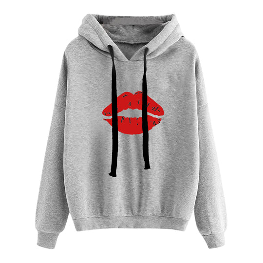 Damen nan lässiger Oversize Kapuzenpullover mit Herz‑und‑Pfotenprint, Kordelzug und gerippten Bündchen EB
