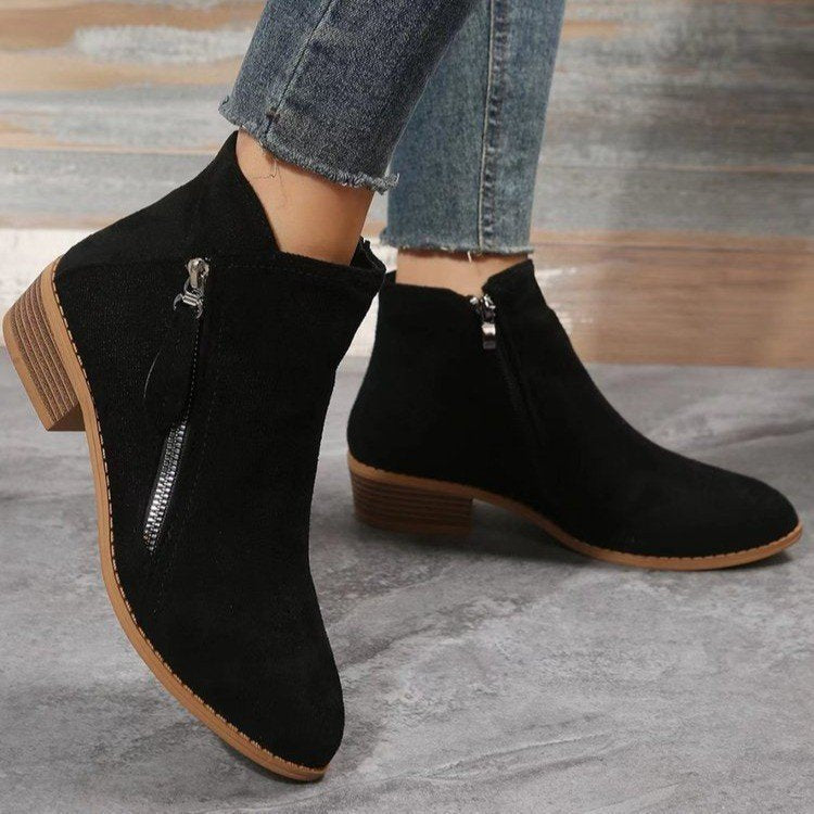 Damen Modische Kurz-Stiefeletten mit seitlichem Reißverschluss und weichem Obermaterial EB