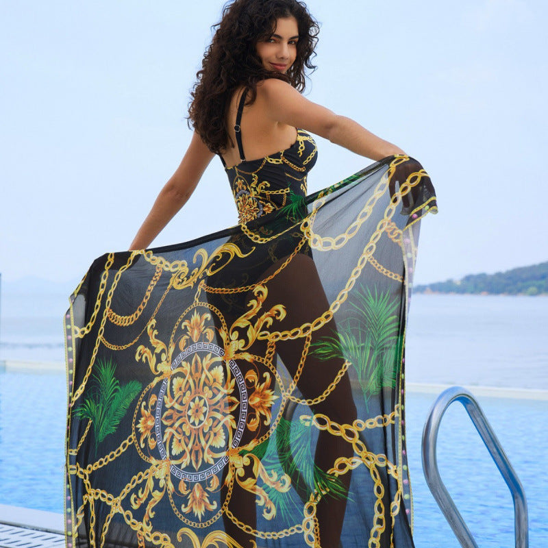 Damen Eleganter einteiliger Badeanzug mit dekorativem Gürtel EB