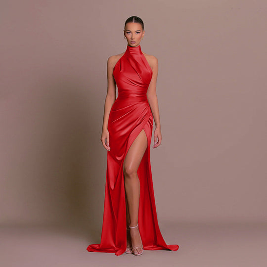 Damen glamouröses Abendkleid mit hohem Schlitz und eleganter Wickeloptik EB