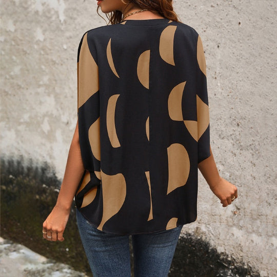 Damen Bluse mit modischem Grafikdruck und lockerer Passform EB