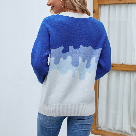 Damen modischer Pullover mit kreativem Farbverlauf und Rundhalsausschnitt EB